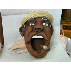 CLAY WALL HANGING / ASHTRAY - CUBA - WITH REAL STRAW HAT - ~8" TALL