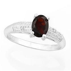 RING -  4/5 CARAT GARNET & DIAMOND IN 925 STERLING SILVER SETTING - SZ 7 - RETAIL ESTIMATE $350
