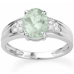 RING - 1 4/5 CARAT GREEN AMETHYST & DIAMOND IN 925 STERLING SILVER SETTING - SZ 7 - RETAIL ESTIMATE 
