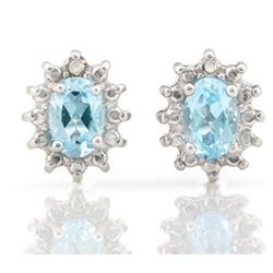 EARRINGS - 1.2 CTW BABY SWISS BLUE TOPAZ & DIAMOND IN 925 STERLING SILVER SETTING - RETAIL ESTIMATE 