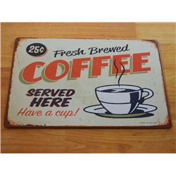 VINTAGE DESIGNED METAL SIGN - FRESH COFFEE - OFF WHITE