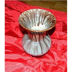VINTAGE EARTHENWARE VASE WITH LAVA LACQUER - - LIGHT GREEN & BROWN -  "GERMANY 203/17" ON BASE - ~7"