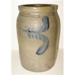 BLUE DEC. STONEWARE CROCK