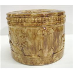 BROWN SPONGEWARE BUTTER CROCK