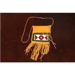 Beaded Sioux Fringed Possibles Bag- Made By Montana Artist Jim Thomason- Carrying Strap- 13"H 7"W