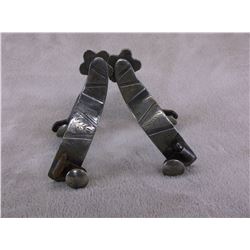 Marked Crockett and Stainless Silver Overlaid Spurs- 5 Point Rowels- 1" Bands 1.5" Shanks