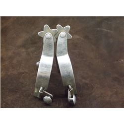 Marked Crockett Silver Overlaid Spurs- 5 Point Rowels- 1" Bands 1.5" Shanks