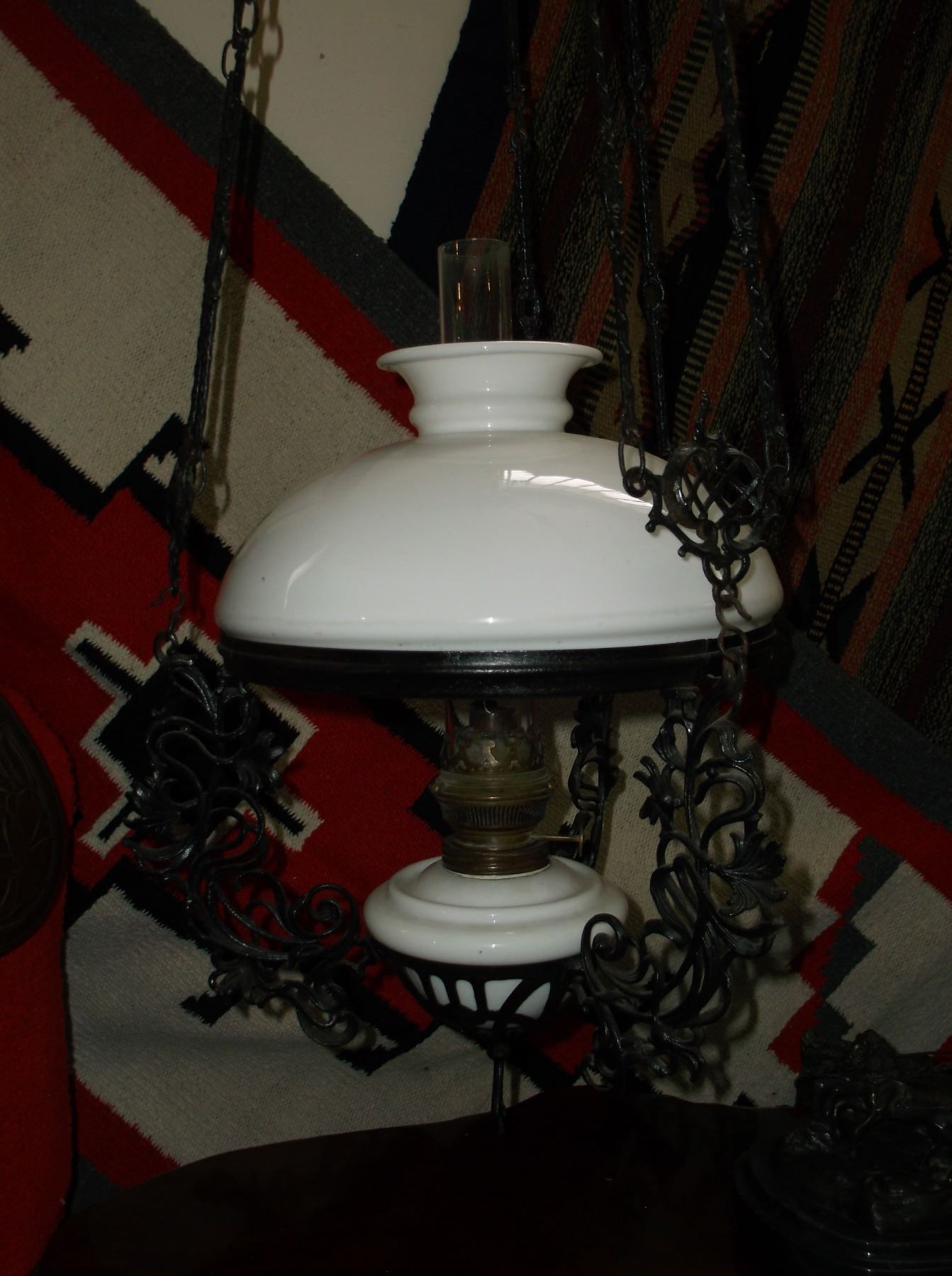 Adjustable Hanging Oil Lamp Wrought Iron 47"L X 95"W