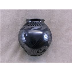 Marked Lydia Lucero Mata Ortiz Pot- Black on Black- 7"H X 6"W