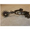 Image 10 : Marked GS Garcia Elko Nev Silver Inlaid Spurs- Backwards N- 4 Heart Pattern- Barrel Chap Guards