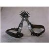 Image 1 : Marked Squashed M's Hand Crafted Silver Inlaid Spurs- Shield Pattern- Barrel Chap Guards