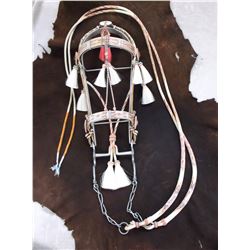 Deer Lodge Prison Hitched Horsehair Headstall- 4 Dog Rosettes- Tassels- 9 Colors- Round Reins-