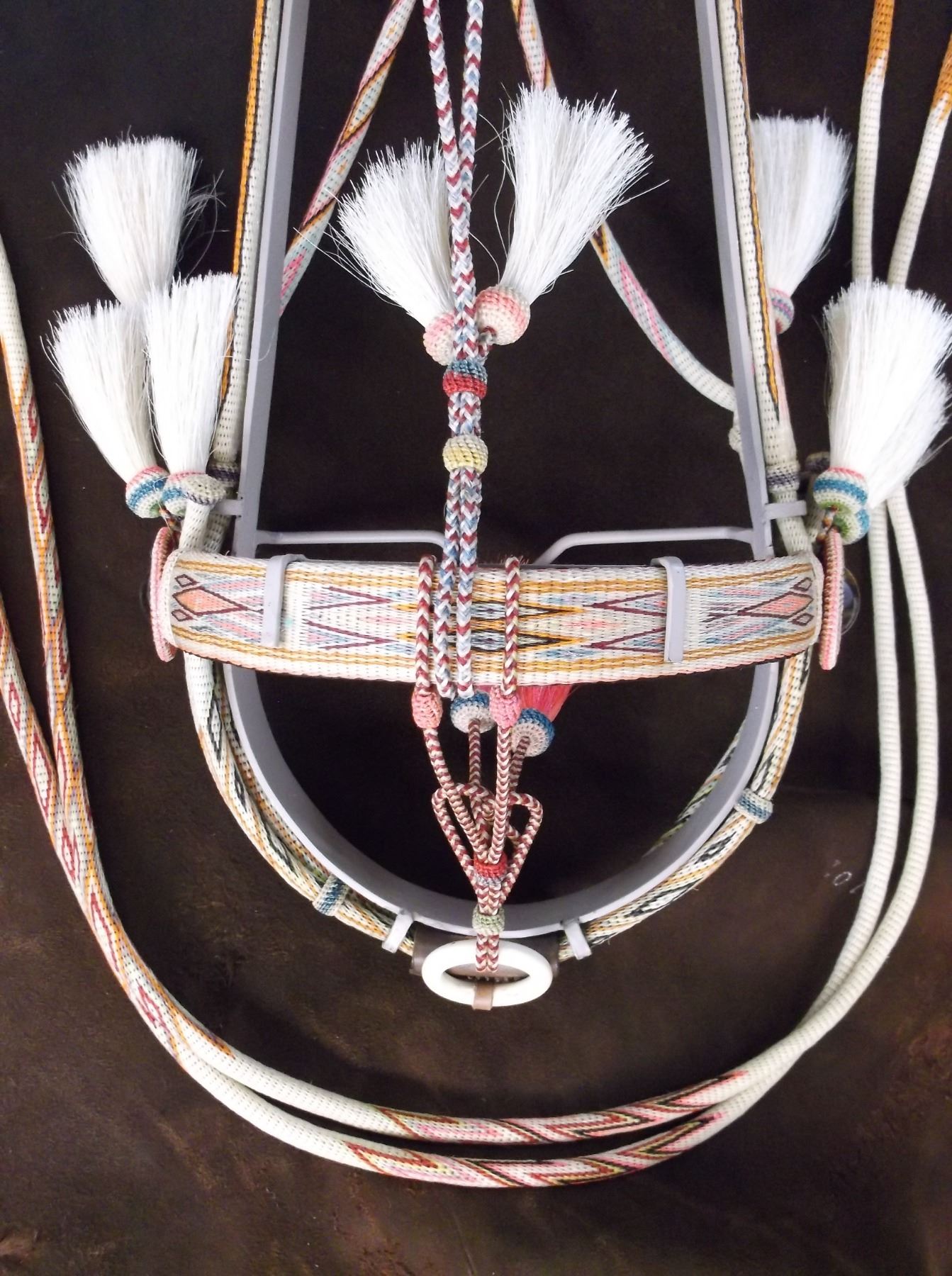 Deer Lodge Prison Hitched Horsehair Headstall 4 Dog Rosettes Tassels