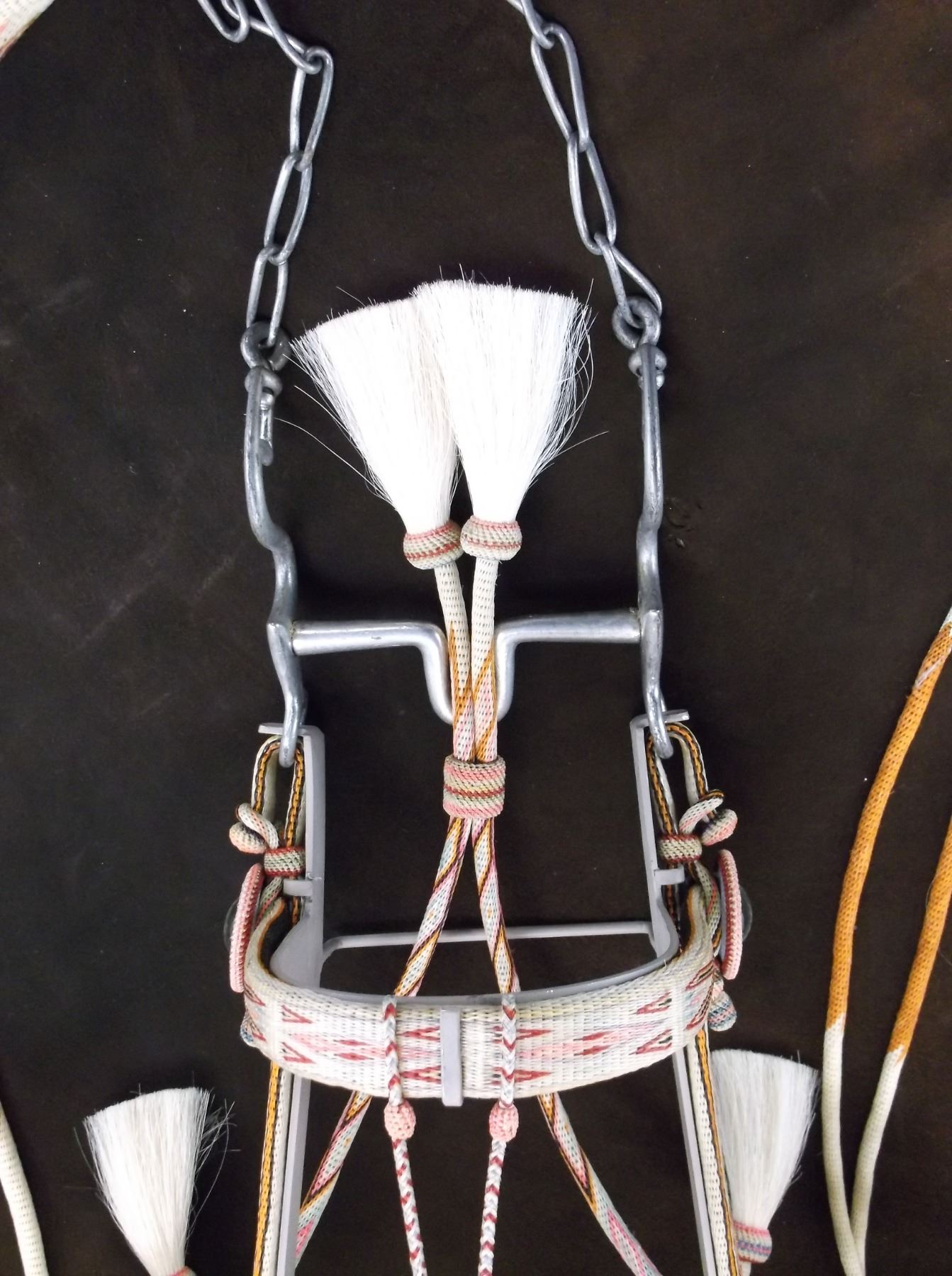 Deer Lodge Prison Hitched Horsehair Headstall 4 Dog Rosettes Tassels