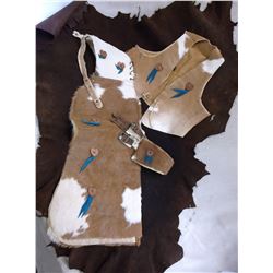 Marked Genuine S Bar S Calfskin Kids Outfit- Belt- Vest- Chaps- Leather Damage