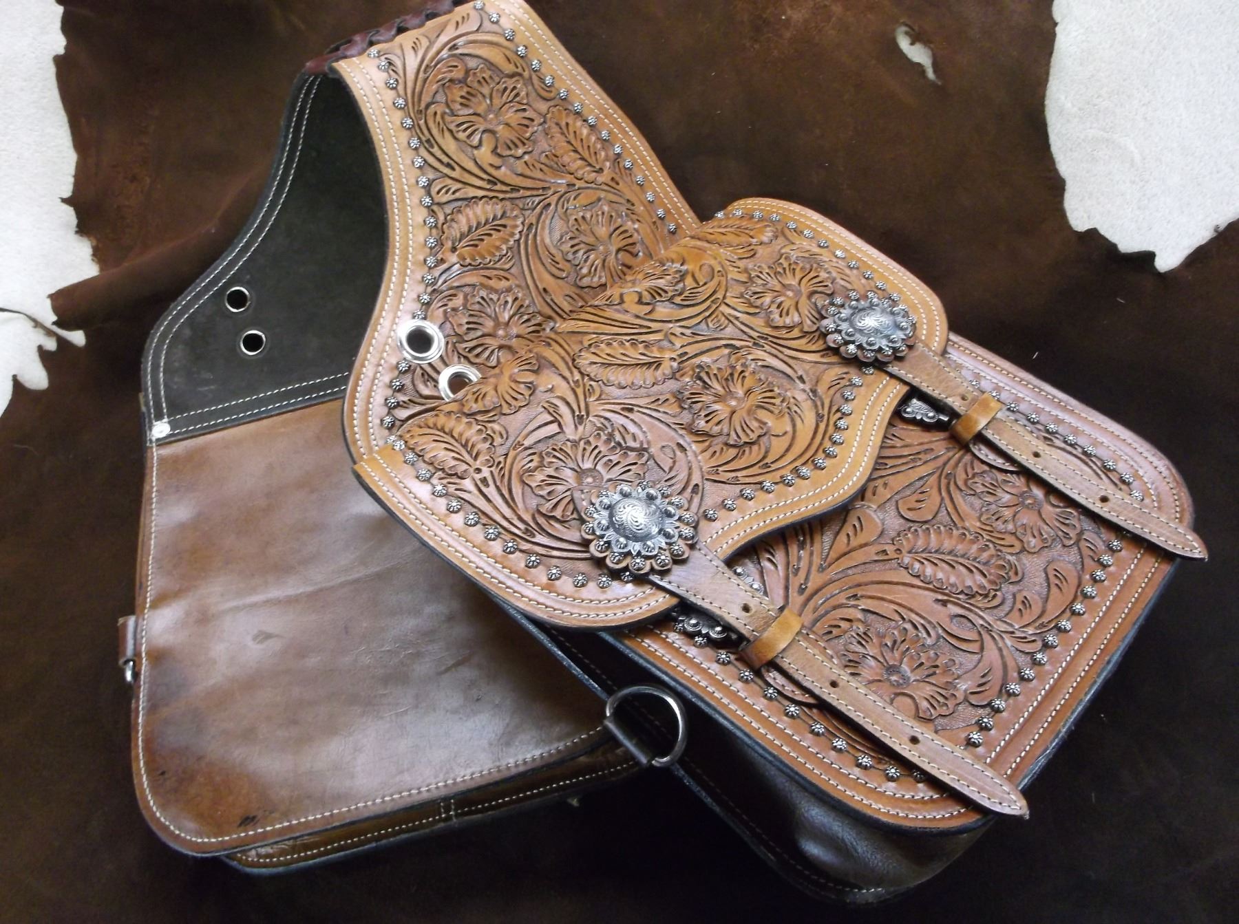 Stamped Saddle Bags Nickel Silver Conchos Small Jello Molds 10" X 10