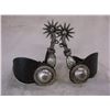Image 1 : Unmarked GS Garcia Sliver Inlaid Spurs- Filigree- Barrel Chap Guards- Heel Chains- 12 Point Rowels