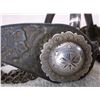 Image 2 : Marked Visalia Stock Saddle Co San Fran- Silver Inlaid and Etched Spurs- Chevron Pattern- Chap Guard