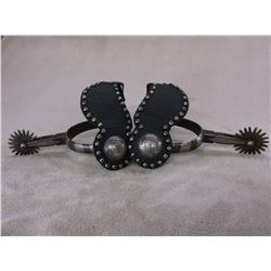 Star Marked Beurmann Silver Inlaid Spurs- Hand Forged Steel- 20 Point Rowel- .6" Bands 2.5" Shanks