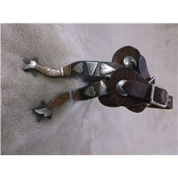 Marked Hall Silver and Copper Overlaid Lady Legs Spurs- .75" Band 2.5" Shanks- Straps