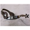 Image 2 : Marked Hall Silver and Copper Overlaid Lady Legs Spurs- .75" Band 2.5" Shanks- Straps