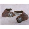 Image 1 : Marked F Schultz Scalloped Silver Conchos on Unmarked Frank Schultz Stamped 1 Piece Spur Straps