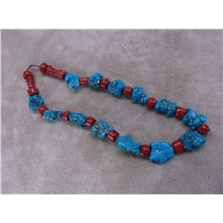 Coral and Turquoise Necklace- 26"