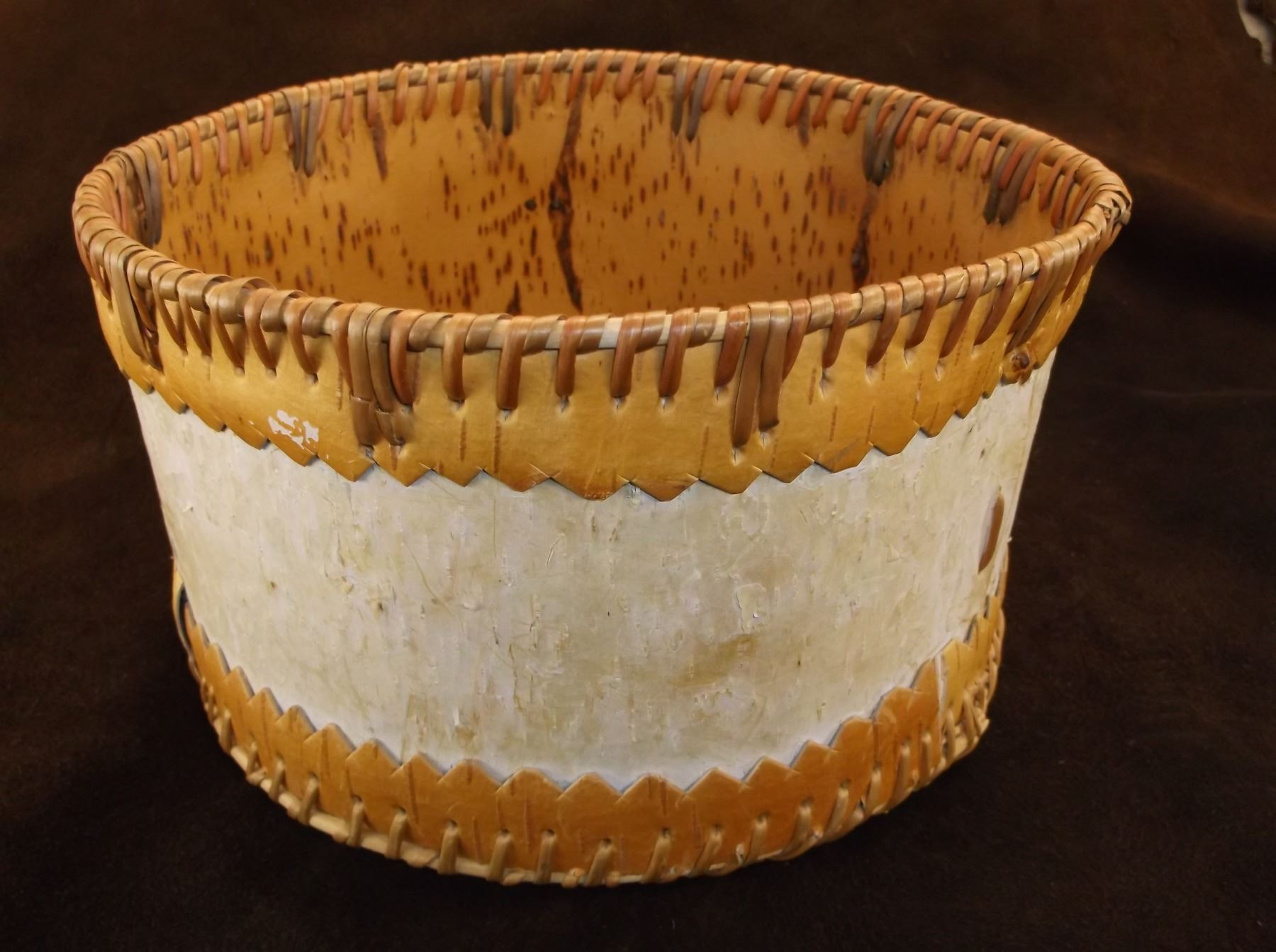 Birch Bark Basket From Upper Yukon Athabaskan Tribe 5"H X 9"W