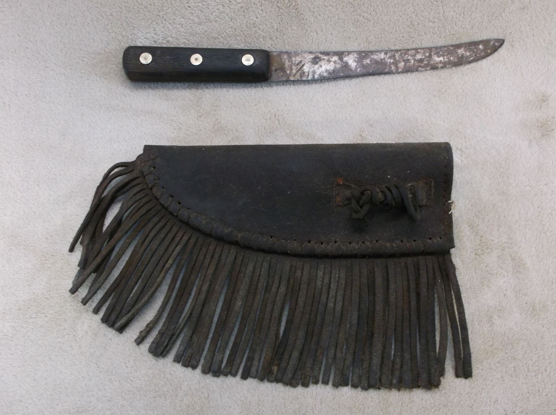 Beaded Fringed Knife Sheath Old Wooden Handled Butcher Knife Sheath