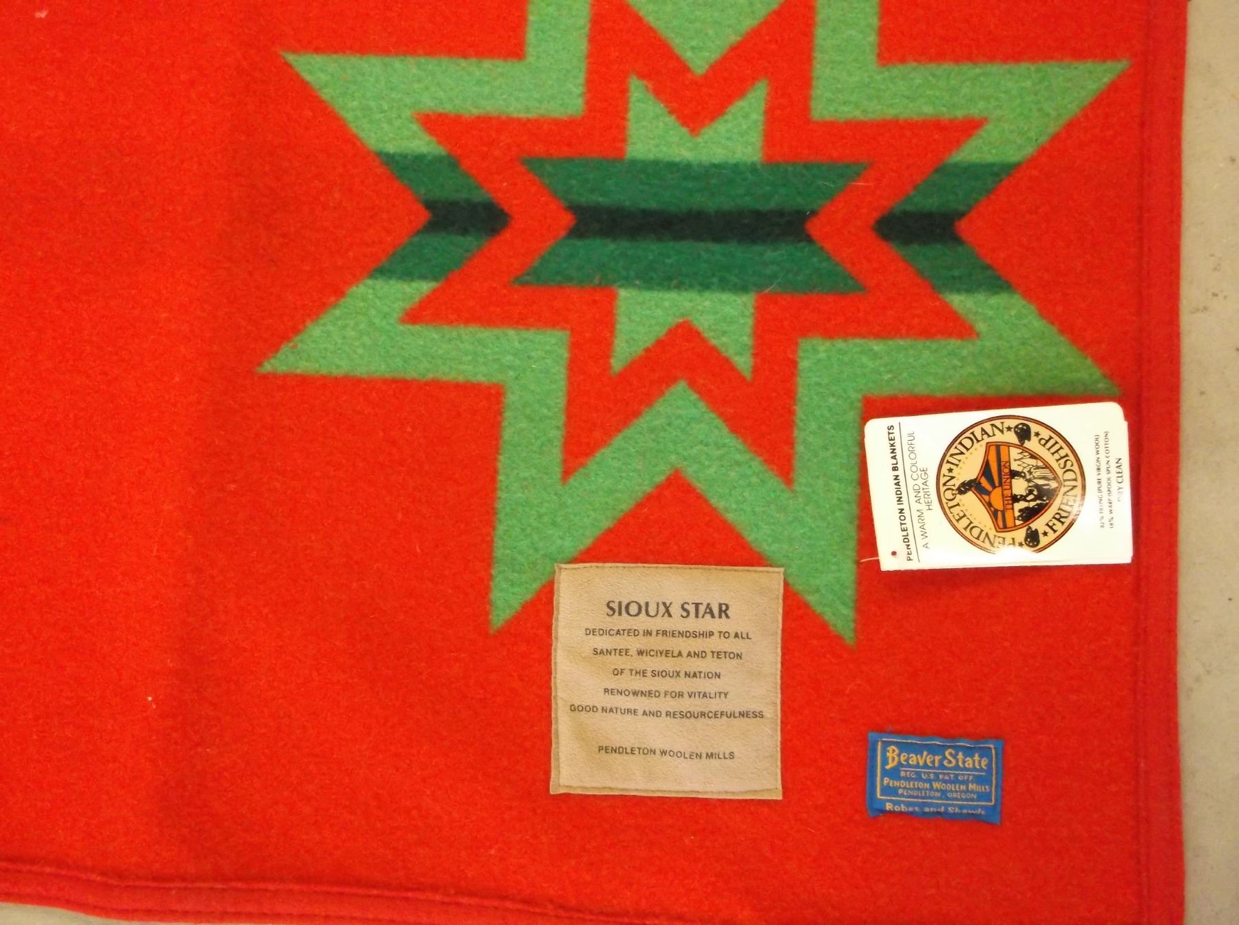Pendleton Indian Beaver State Blanket Sioux Star Reversible 80"L X 64"W