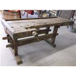 Primitive Work Bench- 2 Wooden Vices- 80"L X 32.5"W X 32.5"H