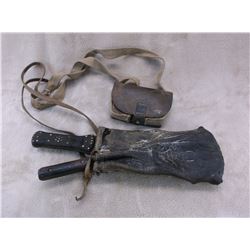 2 Old Studded Buffalo Skinning Knives With Leather Sheath- Knives 12" Total Length- Leather Bullet B