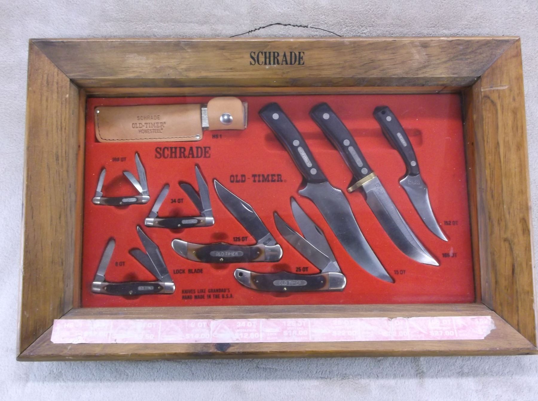 Display Case With 8 Schrade Old Timer Knives Original Honesteel 5