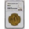 Image 1 : 1908 No Motto $20 St. Gaudens Double Eagle Gold Coin NGC MS63