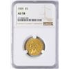 Image 1 : 1909 $5 Indian Head Half Eagle Gold Coin NGC AU58