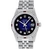 Image 2 : Rolex Men's Stainless Steel Blue Vignette Datejust Wristwatch w/ Diamond & Ruby