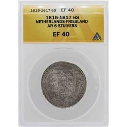 1615-1617 Netherlands-Friesland 6 Stuivers Coin ANACS XF40