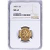 Image 1 : 1893 $5 Liberty Head Half Eagle Gold Coin NGC MS62