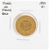 Image 1 : 1891-A Tunisia 20 Francs Gold Coin