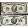 Image 1 : Lot of (2) 1934C $10 Silver Certificate Notes