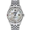 Image 2 : Rolex Men's Stainless Steel MOP Diamond & Ruby Diamond Datejust Wristwatch