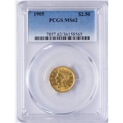 1905 $2 1/2 Liberty Head Quarter Eagle Gold Coin PCGS MS62