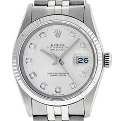 Rolex Men's Stainless Silver Diamond 36MM Datejust Wristwatch