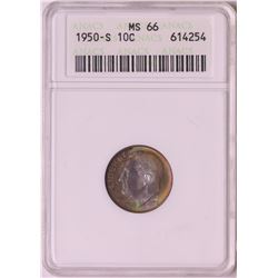 1950-S Roosevelt Dime Coin ANACS MS66 Amazing Toning