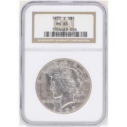 1935-S $1 Peace Silver Dollar Coin NGC MS63