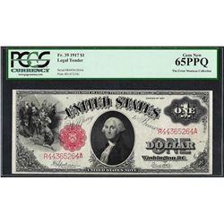 1917 $1 Legal Tender Note Fr.37 PCGS Gem New 65PPQ