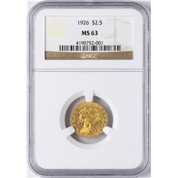 1926 $2 1/2 Indian Head Quarter Eagle Gold Coin NGC MS63