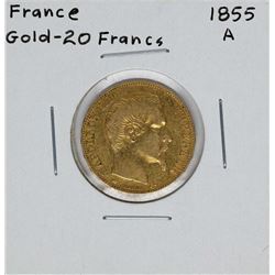 1855-A France 20 Francs Gold Coin