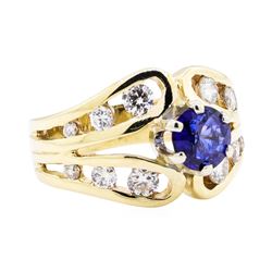 14KT Yellow Gold 0.83 ctw Sapphire and Diamond Ring