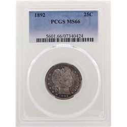 1892 Barber Quarter Coin PCGS MS66